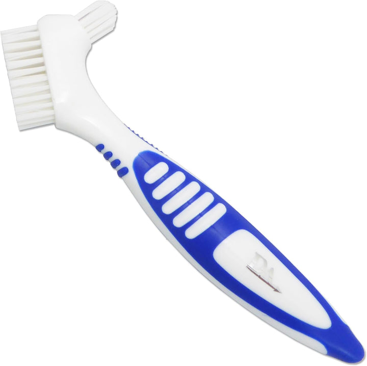 4 X Denture Brushes ~ Rubber Grips, Easy Hold Handle, Double Bristle Head