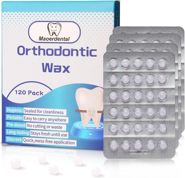 Orthodontic Wax 120 Pack, Easy to Mold Braces Wax, Dental Wax Long-Lasting Hold, Portable and Easy to Tear,Food Grade Relief Wax for Home Travel Office (Unscented)