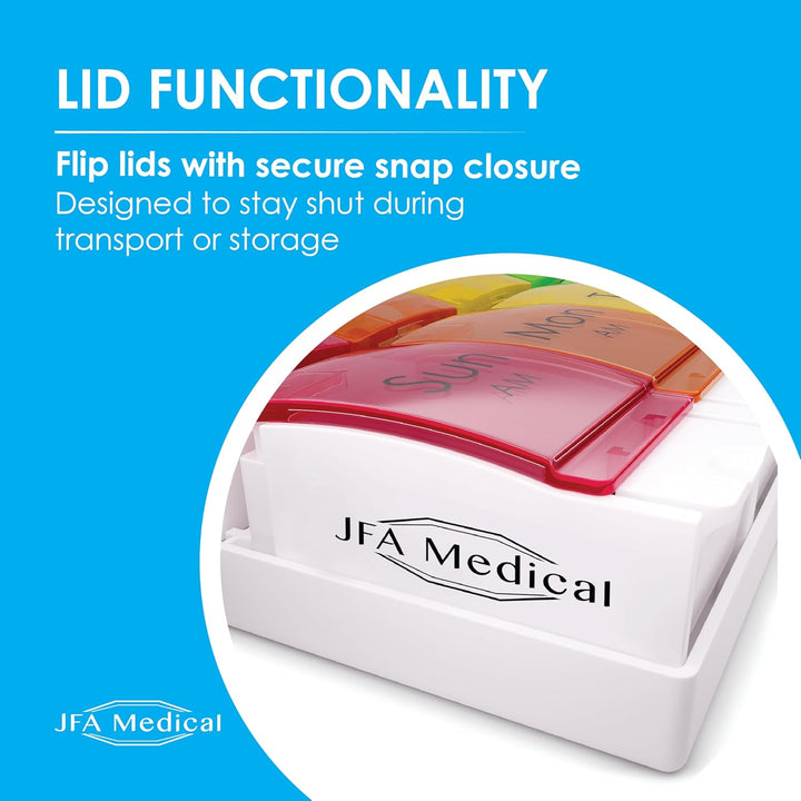 Weekly Pill Box Organiser/Reminder for Medicines Supplements, Vitamins, 7Days, 2 Compartments per Day