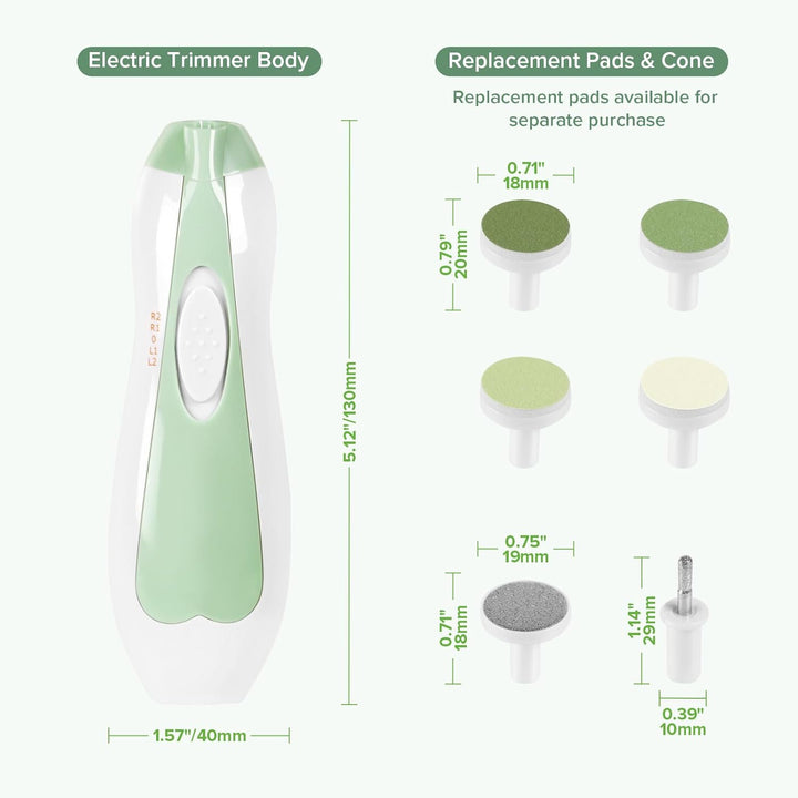 Baby Nail Trimmer Electric Safe Baby Nail Clippers Baby Nail File Kit, Trim Polish Grooming Kit for Newborn Toddler or Adults Toes Fingernails, 6 Grinding Heads and LED Light, Meadow