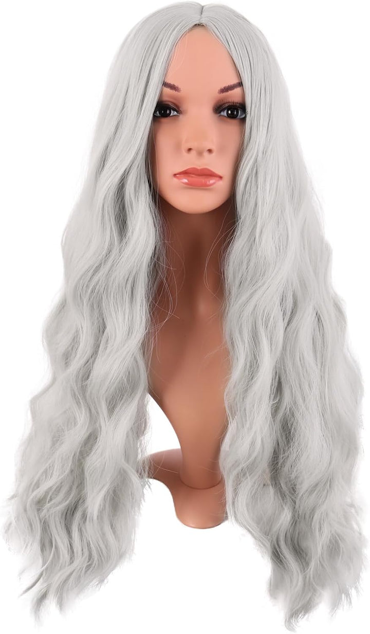 28 Inch/70 Cm Long Wavy Middle Part with No Bangs Synthetic Fiber Curly Fashion Women Party Cosplay Wig (Light Pink)