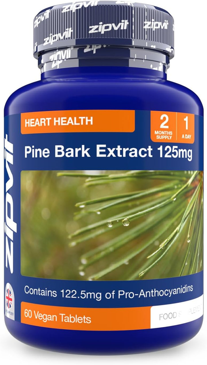 Pine Bark Extract 125Mg, High Strength Supplement, 95% Proanthocyanides, 60 Vegan Tablets, 2 Months Supply