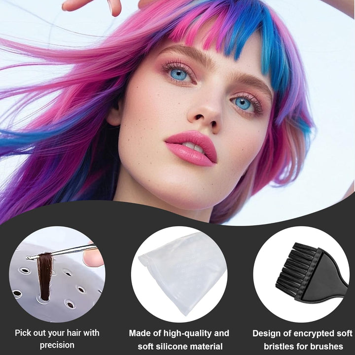5PCS Highlighting Cap Highlight Cap and Hook Kit Hair Highlighting Kit Professional Silicone Reusable Kit for Color Hair Salon Hairdressing Dyeing Staining Tools for Women Men(With Punch Holes)