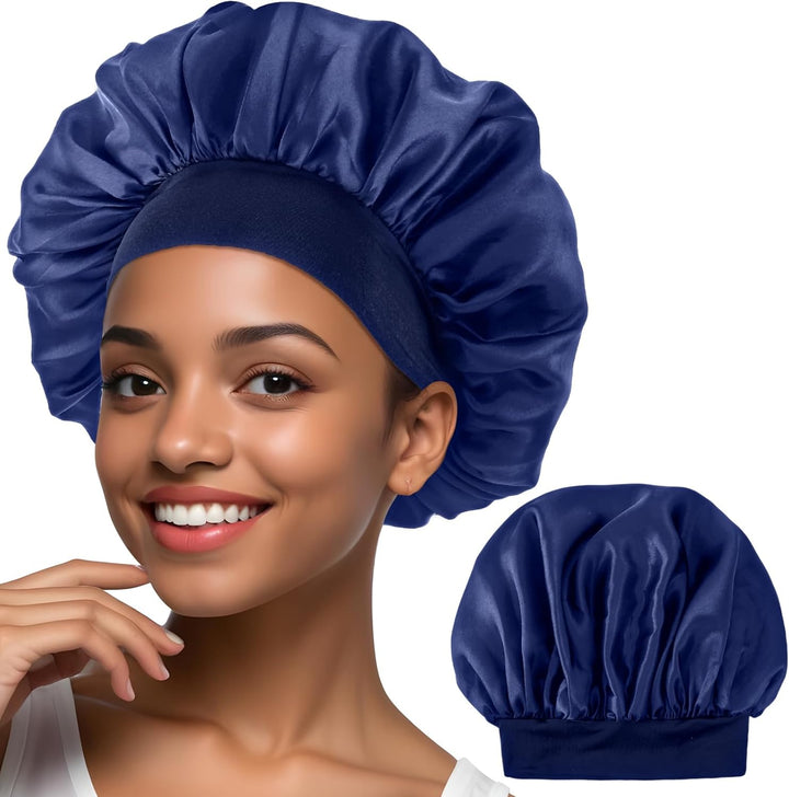 Silk Bonnet for Men, Satin Bonnet Single Layer Elastic Band Silk Sleep Cap Black Soft Adjustable Hair Cap Hair Wrap Large Bonnets for Women Sleeping