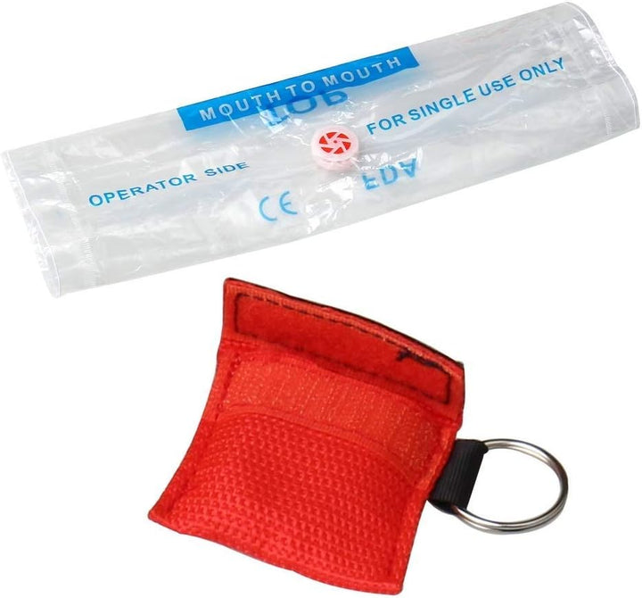 5 Pcs CPR Mask Keychain Ring, Emergency Kit Face Shield for First Aid or AED Training（Red）