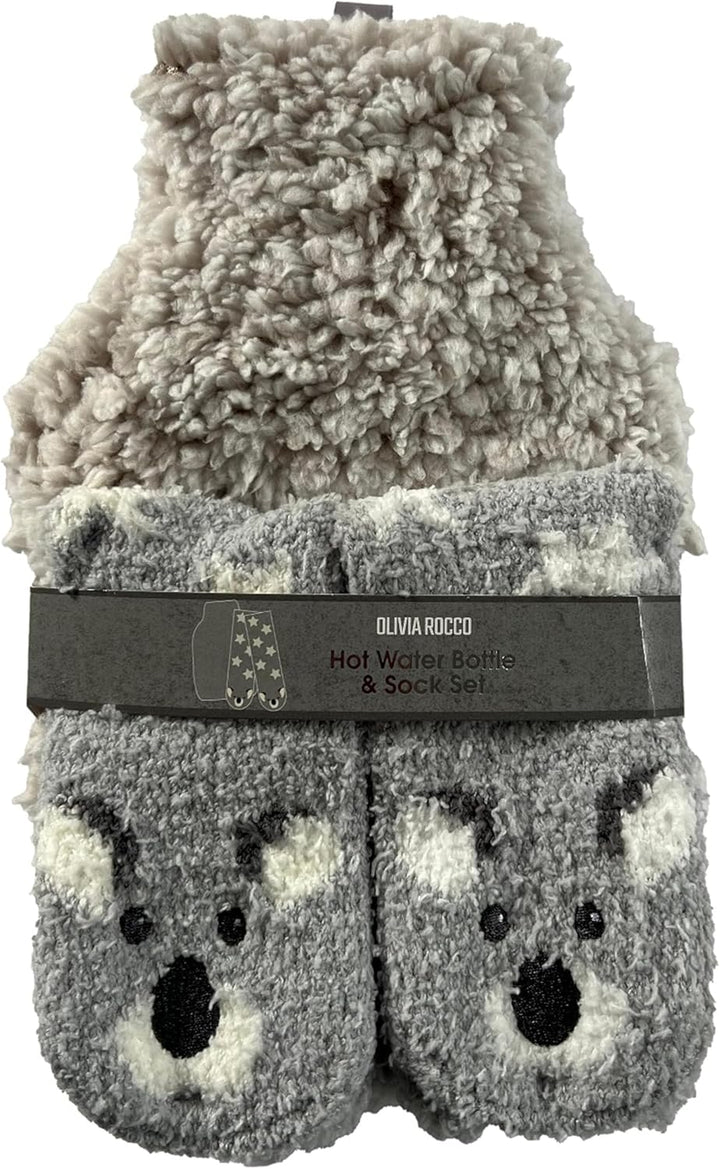 Hot Water Bottle & Socks Set Animal Design with Cover 1L Natural Rubber Thermotherapy Long Lasting Warm Winter Gift, Highland Cow