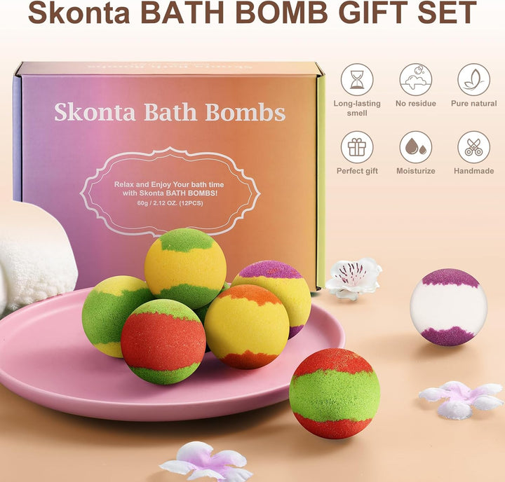 Bath Bombs Gift Set, 12-Pieces Handmade Fizzy Bubble Bath Bombs, Vegan & Cruelty Free, Perfect for Bubble and Spa Bath, Birthday Mothers Day Gifts Idea for Her/Him, Wife, Girlfriend Teens