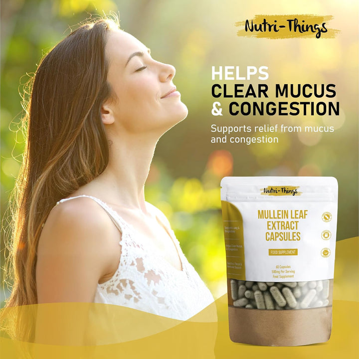 Mullein Leaf Extract Capsules 5000Mg Equivalent | Vegan Lung Cleanse & Respiratory Support | Clears Mucus & Congestion | Soothes Throat | Lung Health & Detox for Smokers | 60 Capsules