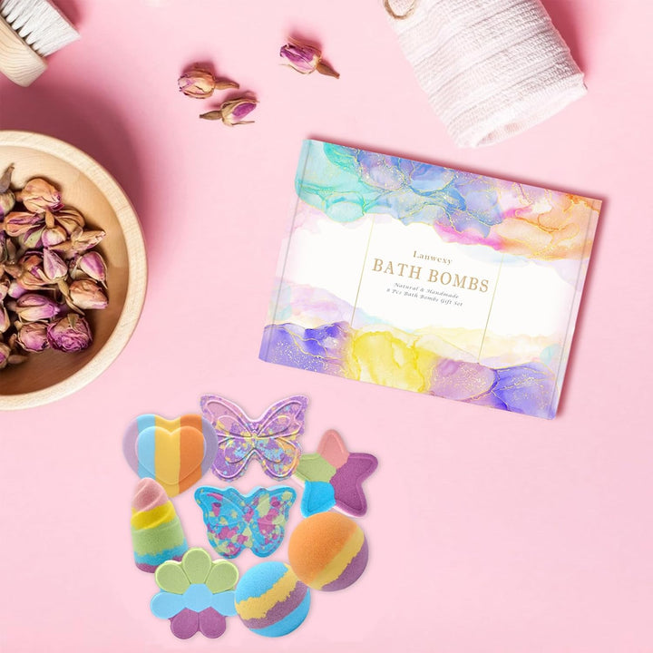 Bath Bombs, 8 Large Bath Bombs Set for Women Organic Natural Handmade Aroma Pure Essential Oil Bubble Bath Balls Fragrant Spa to Moisturize Dry Skin Birthday Day Valentine'S Day Gift(Butterfly)