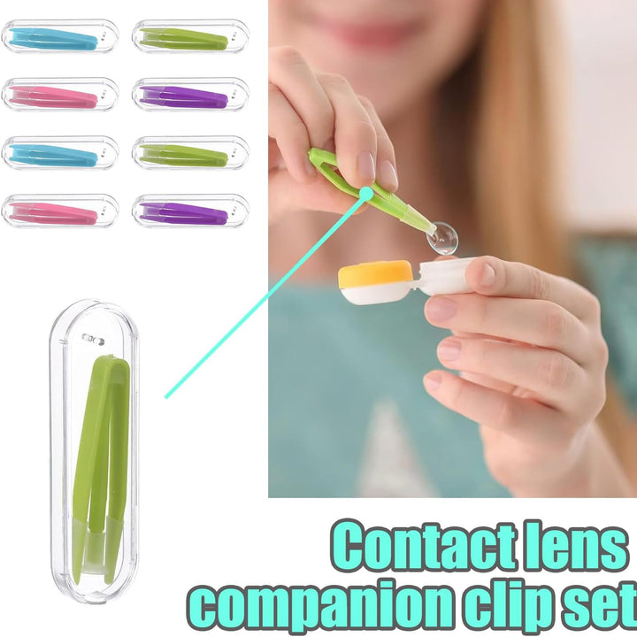 8Pcs Contact Lens Applicator Kit, Portable Contact Lens Remover Tools with Tweezers & Suction Stick, Storage Case Included - Ideal for Travel and Daily Use
