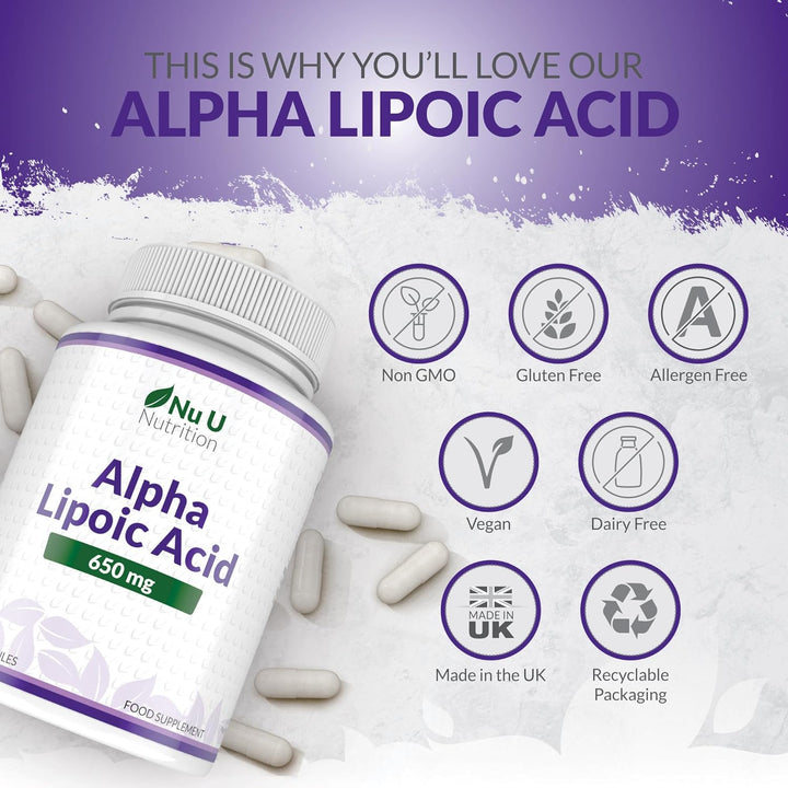 Alpha Lipoic Acid 650Mg - 150 High Strength Vegan ALA Capsules - 5 Month Supply - Amino Acid Supplement - Made in the UK -