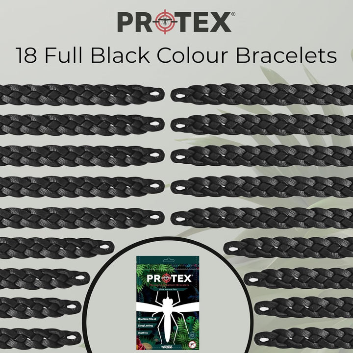 18 Black Insect Repellent Bracelets, Adjustable Leather Deet-Free Wrist Bands, Effective Protection, Insect Mosquito Repeller Bands for Adults & Kids, Resealable 18 Pack.