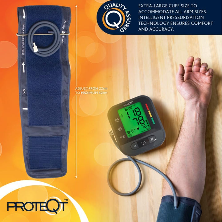 Proteqt Arm Blood Pressure Monitor: Dual User, Approved NHS UK Blood Pressure Monitors, Large 4-Color LCD & Adjustable Cuff, Irregular Heartbeat Detection