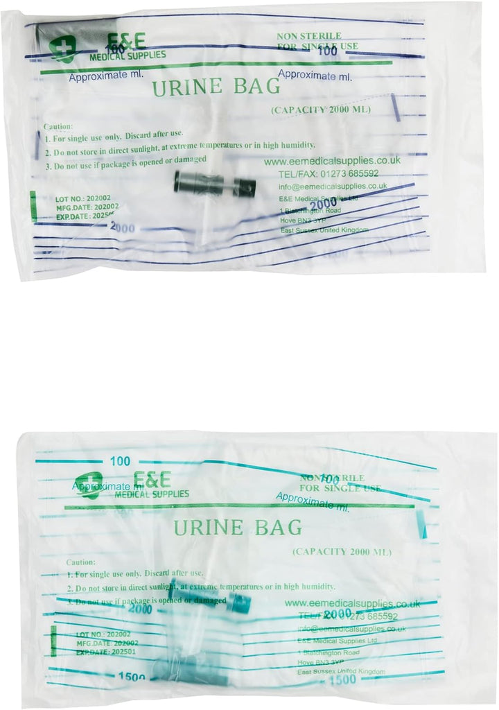 10Pcs Pack E&E 2000Ml Urine Drainage Bags – Non Sterile Bags with T-Tap Valve and 85Cm Tube Drainable Urinary Bags Non-Latex Drainage Bags (10 Count (Pack of 1))