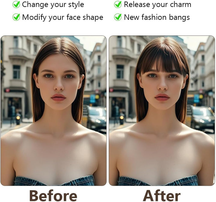 Clip in Bangs, Chemical Fiber Hair Clip in Fringe Bangs, Bangs Clip in Hair Extensions, Wispy Bangs Clip with Curved Bangs, Temples Hairpieces for Women (Dark Brown)