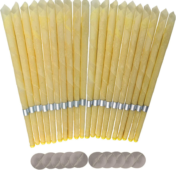 20Pcs Ear Candles, Ear Candle Set with Natural Organic Beeswax (Drip Protection Tray 10Pcs), Ear Candle Kit, for Health Care of Blocked Ears (Yellow)