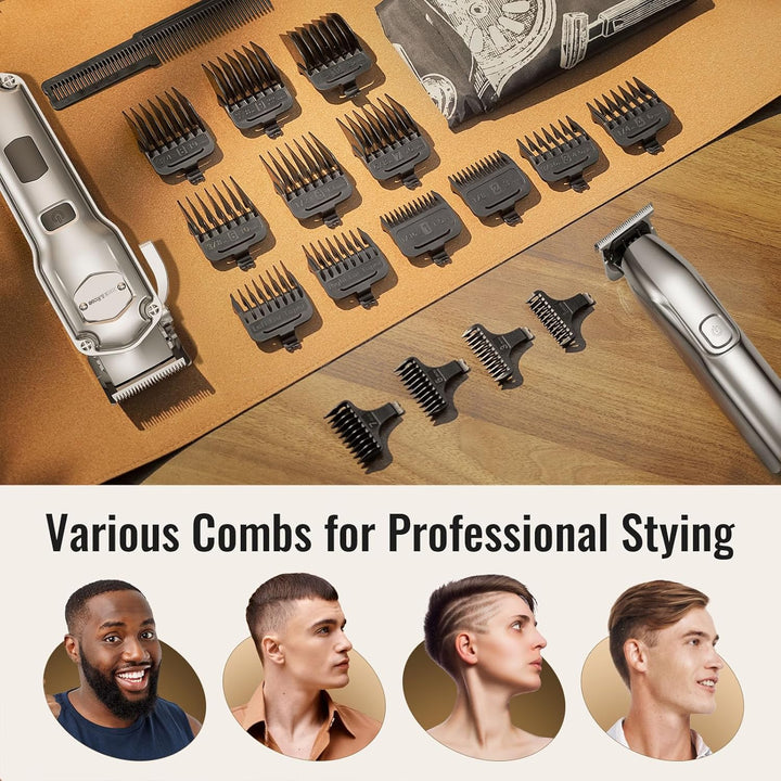 Jack&Rose Hair Clippers Men and Trimmers Set, IPX7 Waterproof Cordless Hair Clippers for Men Haircut, Electric Barber Clippers Set T-Blade Hair Trimmer USB Rechargeable