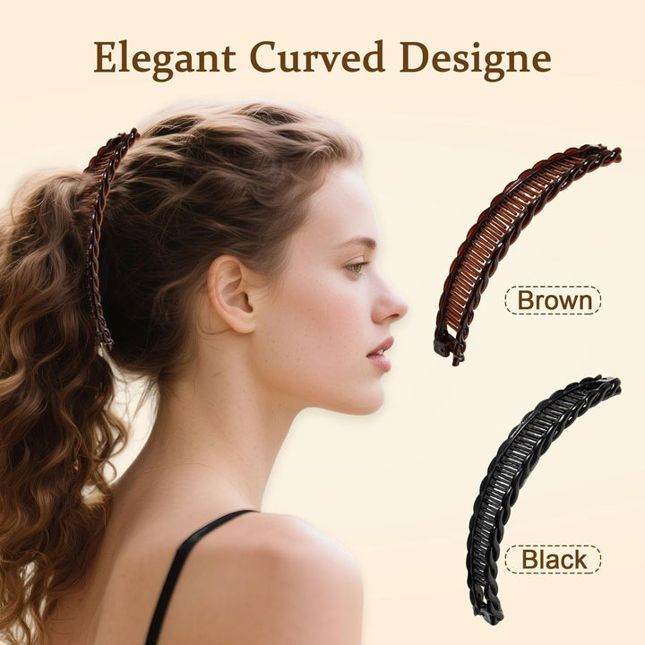 Banana Clip, 2Pcs Banana Hair Comb, Double Comb, Long Hair Clips, Fishtail Hair Clips for Women Girls