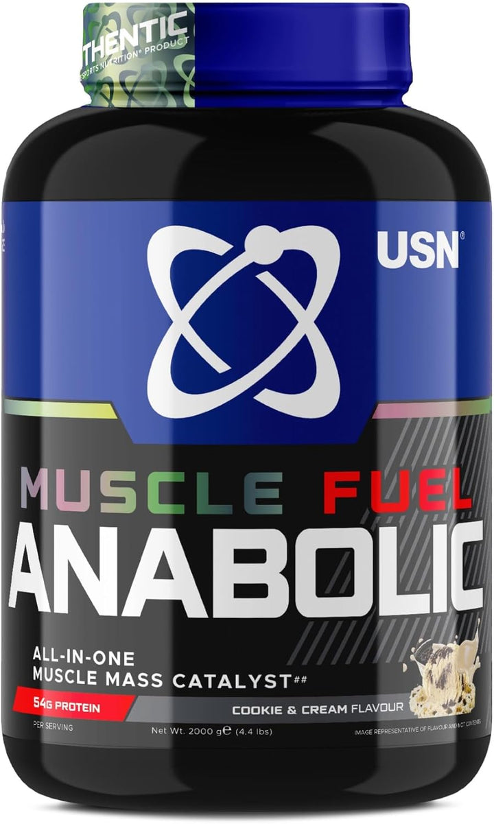 Muscle Fuel Anabolic All-In-One Muscle Mass Gainer, Banana Flavour - 2Kg, 54G Protein Powder, 5G Creatine Powder & 5G BCAA Powder for Maximum Muscle Growth, Post Workout Recovery Drink Mix
