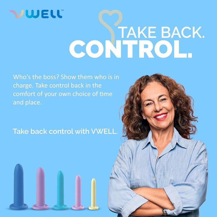 Silicone Pelvic Floor Muscle Dilator Exerciser Trainer Set by VWELL (Complete 5 Kit System)