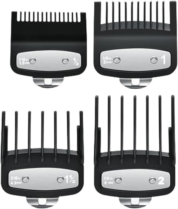 4 Pcs Clipper Guards for Wahl,Hair Clipper Guide Combs with Metal Clip,Replacement Hair Clippers Trimmers,Clipper Cutting Guards Attachments,Professional Cordless Hair Clipper Guards(Black)