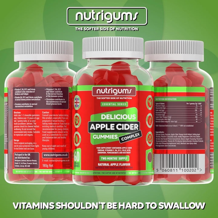 Apple Cider Vinegar Complex with Mother 1000Mg Gummy | Vitamins C, B6, B12, Folic Acid and Chromium | Apple Flavour | 60 Vegan Gummies | Digestive Health, Energy and Metabolism Support by ®