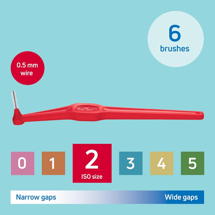 Interdental Brush Angle, Red, 0.5Mm/Iso 2, 6Pcs, Interspace Cleaning, Plaque Remover for Teeth with Narrow Gaps, Ensures Strong Gums and Teeth, Carton Pack