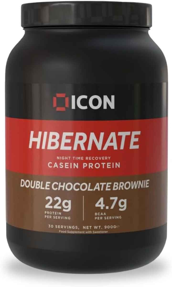 Hibernate Micellar Casein Protein - Double Choc Brownie, Slow-Release Nighttime Recovery Formula, 24G Protein, 100% Grass-Fed Casein, Low Sweetener – 900G, 30 Servings Casein protein, Slow-digesting protein, Protein supplement, Protein powder, Muscle reco