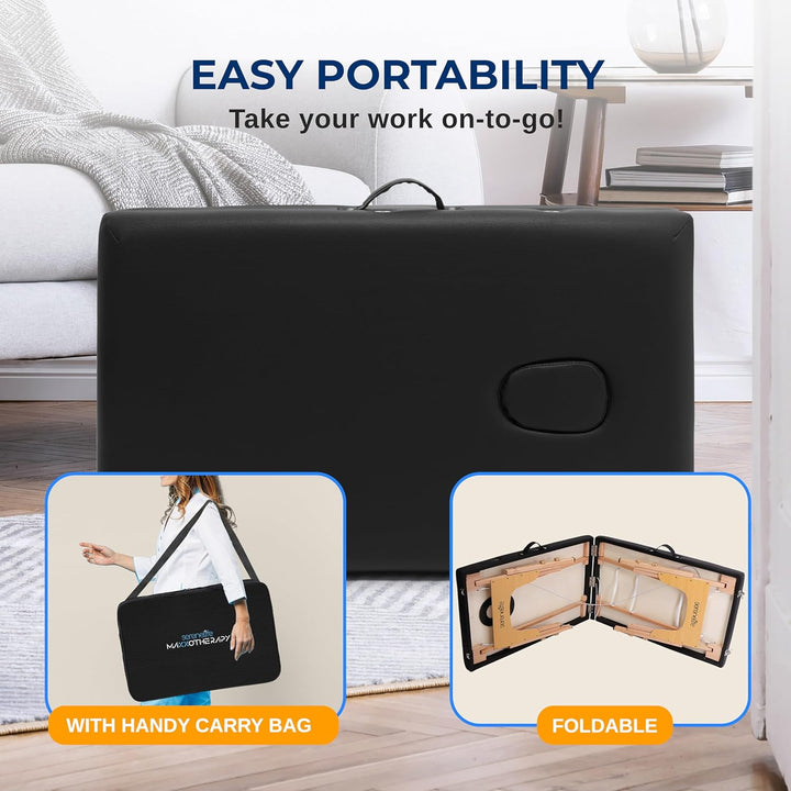Portable Massage Table, Professional Adjustable Folding 3 Sections Massage Bed with Carrying Bag, Lash Bed Ideal for Beauty Salon, Physical Therapy, Tattoo Parlor, Spa & Facial Treatment