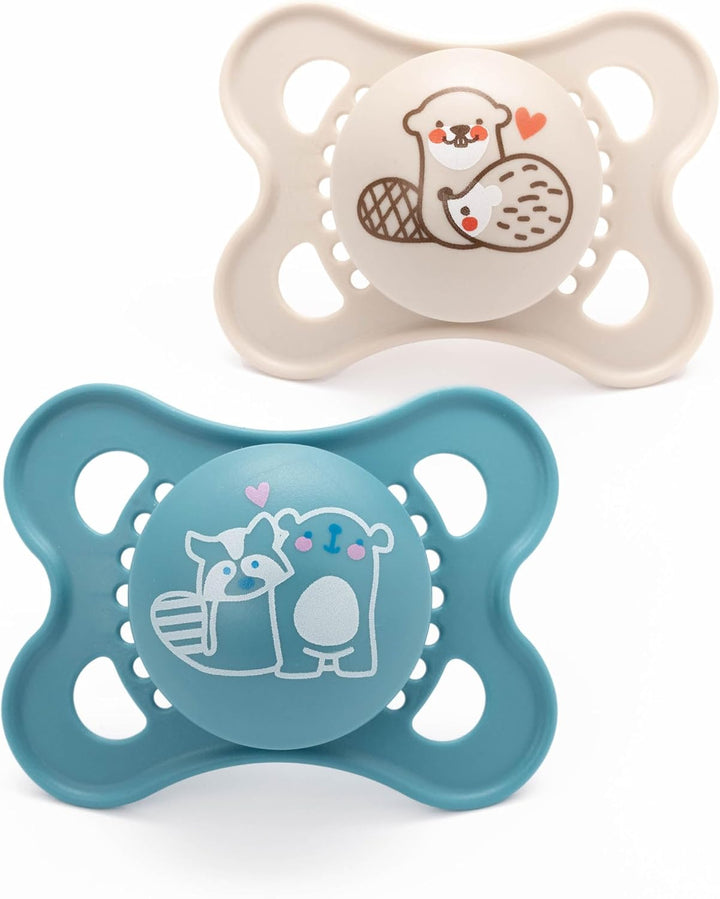 Original Soothers | 0-6 Months | 2 Pack | Comes in Dummy Steriliser Case | Sustainable Materials | Baby Accessories for Newborn | Cream/Green (Various Designs)