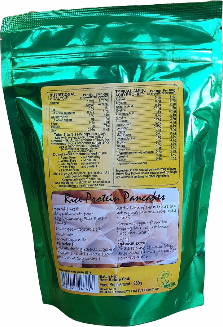 Brown Rice Protein Powder : Natural and Unflavoured 80% Protein Powder - 250G, in a Recyclable Pouch