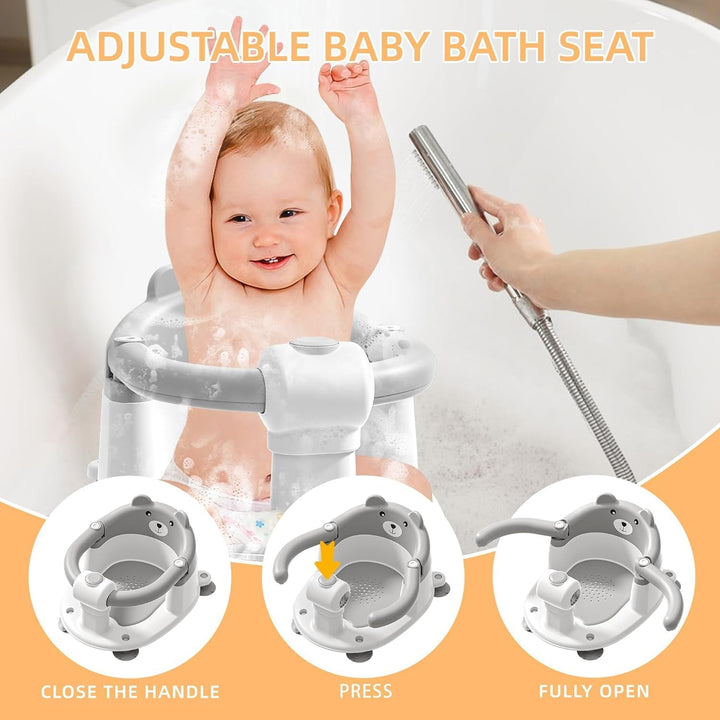 Baby Bath Seat for Babies 6 Months & Up, Toddler Bath Seats for Babies Sitting Up, Non-Slip Infant Bath Tub Chair with 4 Suction Cups & Soft Cushion for Shower (Grey)