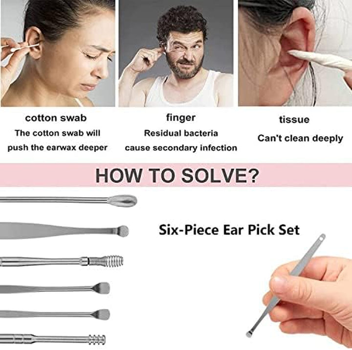 Ear Wax Remover,6 Pcs Premium Stainless Steel Ear Wax Removal Kit Ear Curette Ear Cleaner Tools for Children and Adult Earwax Removal Kit Cleaning Kit with Portable Bag (Blue)