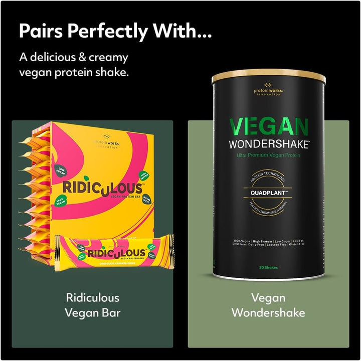 Ridiculous Vegan Protein Bar - Award Winning, Chocolate Caramelicious, 9 Bars, 100% Plant Based & Palm Oil Free, High Protein - Protein Works