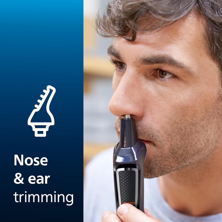 7-In-1 All-In-One Trimmer, Series 3000 Grooming Kit for Beard & Hair with 7 Attachments, Including Nose Trimmer, Self-Sharpening Blades, UK 3-Pin Plug-Mg3720/33