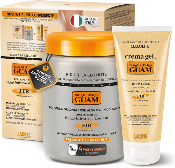 FIR Seaweed Mud anti Cellulite Treatment + Tourmaline Cellulite Cream Gel Set - Body Leg & Tummy Tightening Duo - 1Kg Hot Body Warp Cellulite Remover & 250Ml Slimming Mud Gel - Skin Firming Cream