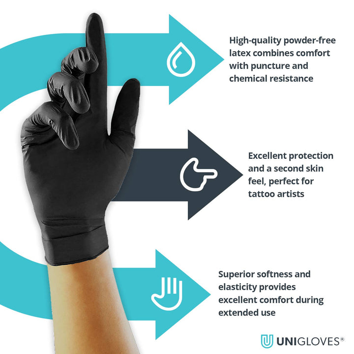 Select Black Latex Gloves - Powder Free Disposable Gloves for Beauty, Piercing and Tattoo Artists - Box of 100 Gloves, Black, Medium (GT0023)