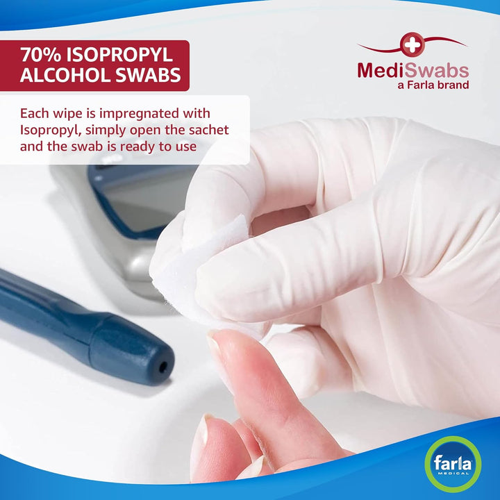 Mediswabs Pre Injection Alcohol Wipes (X100), Antiseptic Wipes with 70% Isopropyl Alcohol Sachets, Individually Wrapped Disposable Wound Cleaning Wipes, First Aid/Medical Use