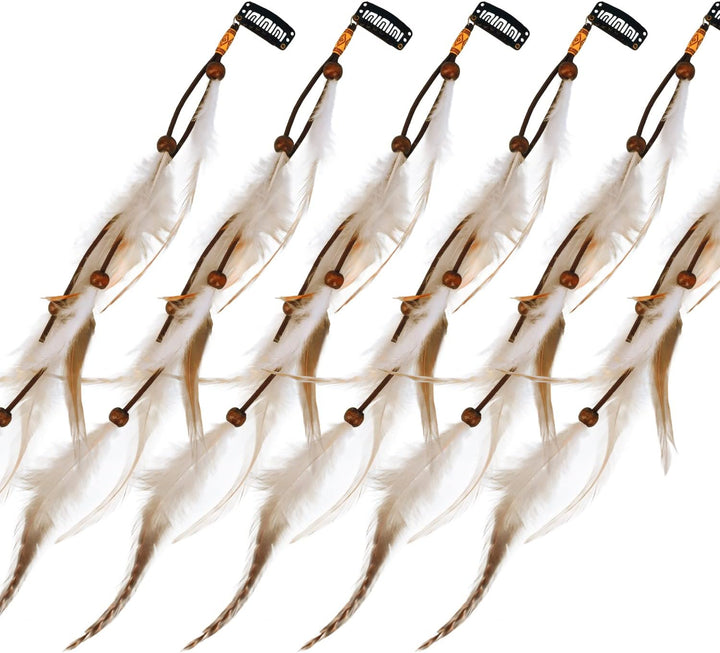 6Pcs Feather Hair Clips, Bohemian Hippie Hair Extension Accessories, Halloween Native Tribal Princess Costume Headdress Decoration