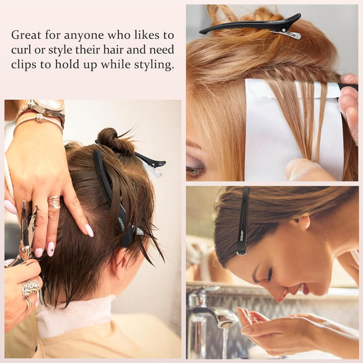 6Pcs Professional Hair Clips for Styling Sectioning, Non Slip No-Trace Duck Billed Hair Clips with Silicone Band, Salon and Home Hair Cutting Clips for Hairdresser, Women, Men - Black 10.9Cm