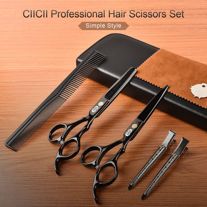 Hair Scissors Hairdressing Set, Professional Hair Cutting Scissors Barber Kit (6.7 Inch Hair Beard Hairdressers Trimming Barbering Thinning Shears) for Men Women Haircut Home Salon (Black)