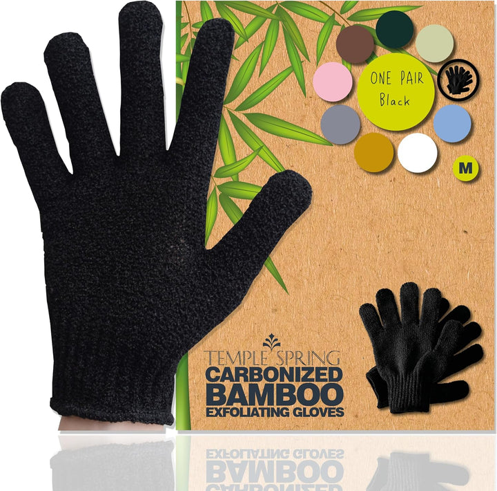 Exfoliating Glove, Carbonized Rayon Bamboo Body Scrubber, Loofah Exfoliating Mitt, Shower Scrubber Wash Cloth, Body Exfoliator Scrub, Loofa Shower Gloves Bath Sponge - Grey