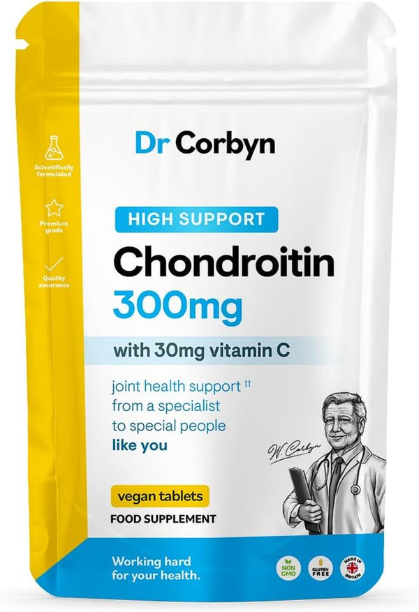 Chondroitin Sulfate 300Mg with Vitamin C Tablets | 90% Marine Chondroitin Supplement + Vitamin C | Maintenance of Normal Bones & Cartilage | Collagen Formation (240 Tablets)