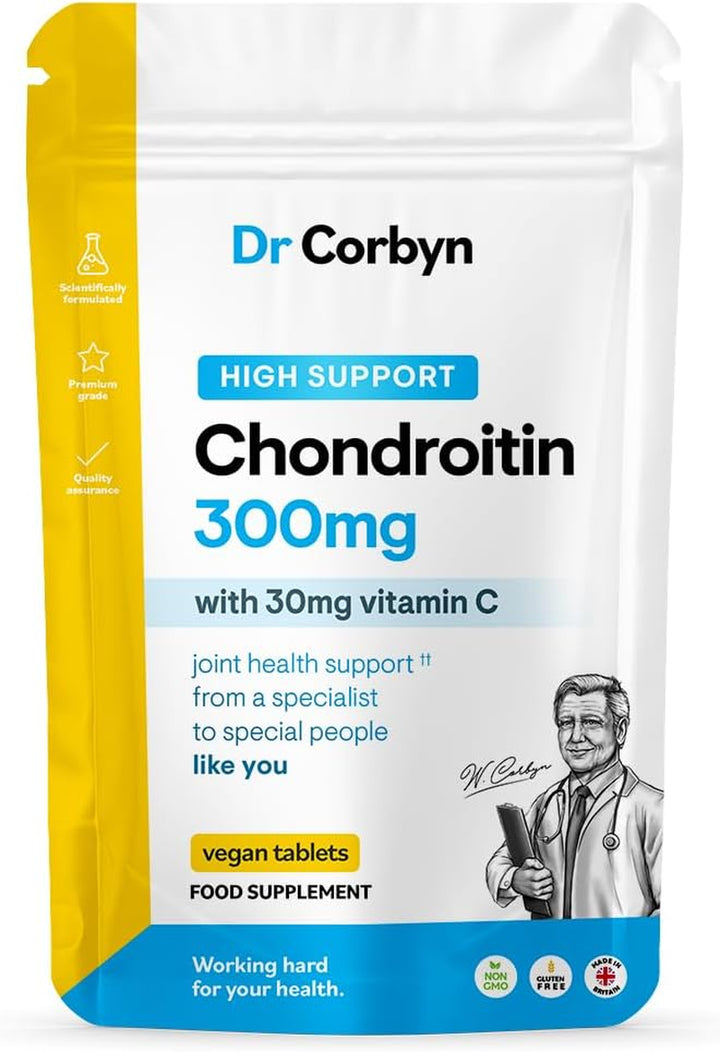 Chondroitin Sulfate 300Mg with Vitamin C Tablets | 90% Marine Chondroitin Supplement + Vitamin C | Maintenance of Normal Bones & Cartilage | Collagen Formation (240 Tablets)