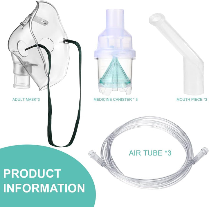 Nebuliser Kit 3 Pack with Nebuliser Mask Inhaler Chamber 2M Soft Tubing Nebuliser Replacement Set for Adults Universal Compatibility with Most Nebuliser Machine