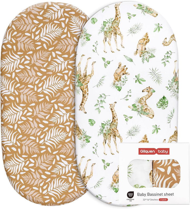 2 Pack Moses Basket Fitted Sheets, Newborn Pram Sheets Fitted, 100% Microfiber Oeko-Tex100 Cozy and Breathable Crib Baby Bassinet Sheets for Boy and Girl, Easy Care Soft Fitted Sheet