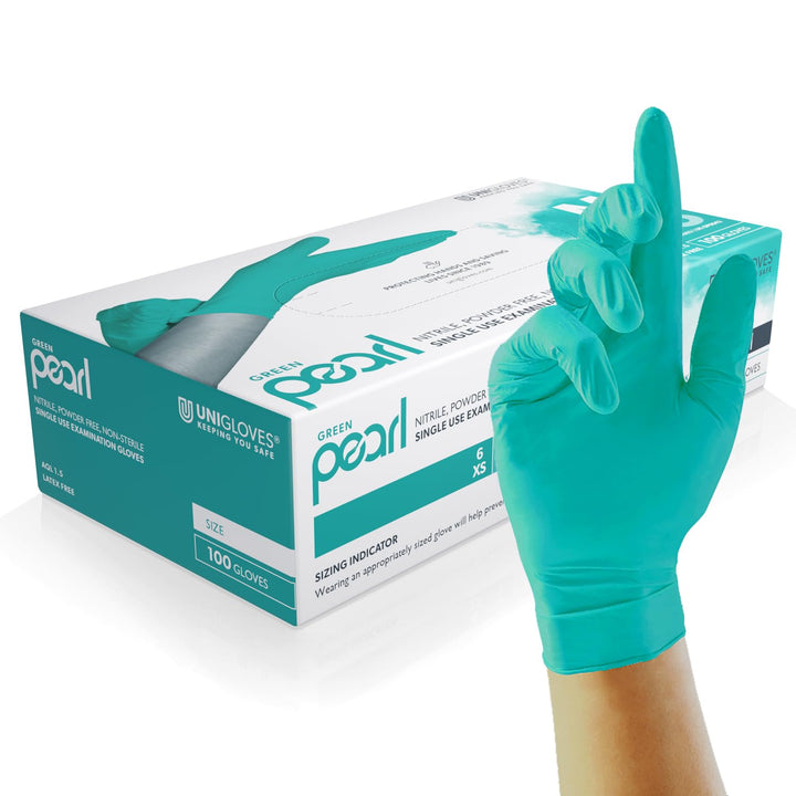 White Pearl Nitrile Examination Gloves - Multipurpose, Powder Free and Latex Free Disposable Gloves - Box of 100 Gloves, White, Medium (GP0023)