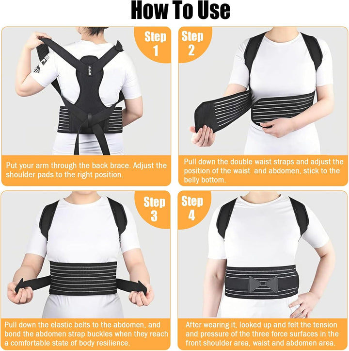 Posture Corrector Men and Women - Back Brace Back Support Belt with Breathable Adjustable Elastic Bands Back Straightener Improve Lumbar Support Belt Lower Back Pain Relief (M, Waist 35'- 47')