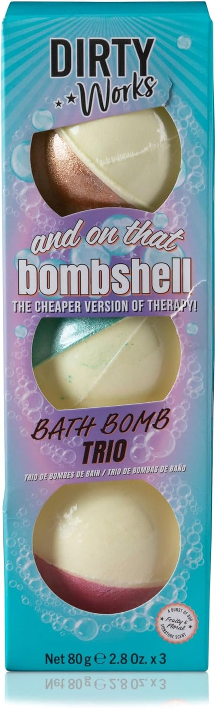 Dirty Works Trio Bath Bombs Gift Set – 3 Fizzing Bath Bombs with Essential Oils – Relaxing Aromatherapy Soak – Fun, Colorful & Moisturizing – Perfect Pampering Gift for Women & Teens