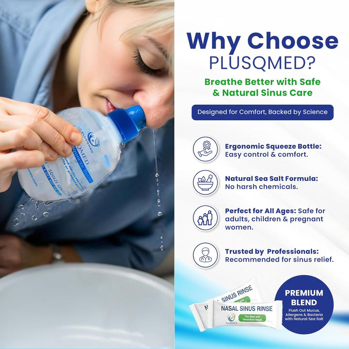 Sinus Rinse Kit, Squeeze Bottle, Neti Pot,+20 Salt Sachets, Original ,Nasal Wash, Sinus Rinse, Adults, Children, Nose Shower for Nose Cleaning and Nasal Flushing,